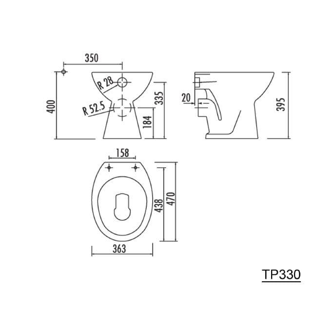 Miska WC odpływ poziomy TP330 rysunek techniczny