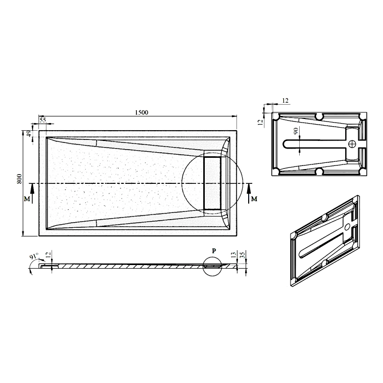 ELEA brodzik prysznicowy, prostokąt 150x80cm, biały PEL15080 rysunek techniczny
