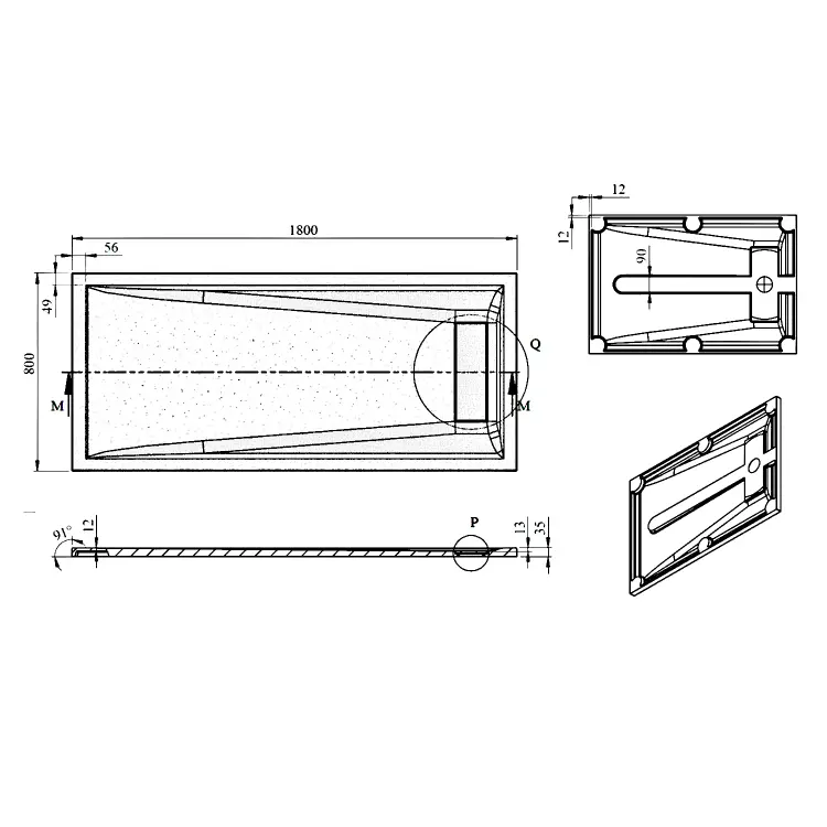 rysunek techniczny ELEA brodzik prysznicowy, prostokąt 180x80cm, biały PEL18080