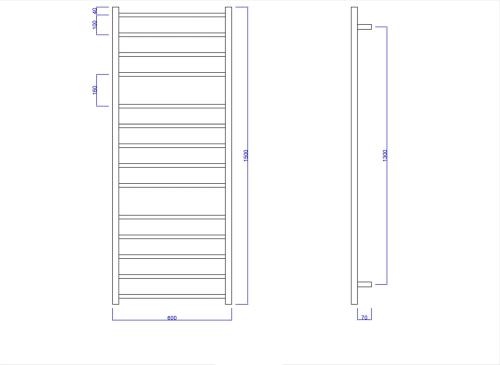 ESKINADO elektryczna suszarka na ręczniki, kwadratova, 600x1500 mm, 130 W, stal nierdzewna polerowana ER450V rysunek technoczny