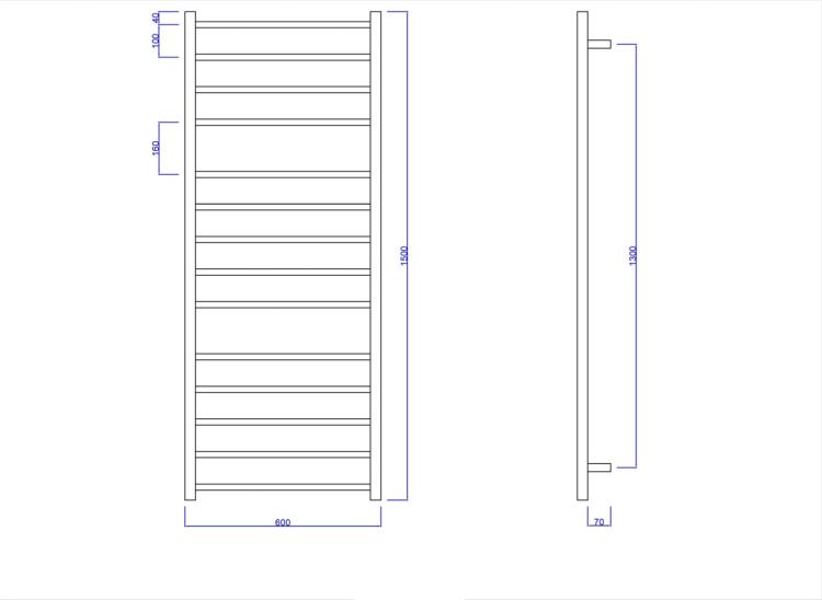 ESKINADO elektryczna suszarka na ręczniki, kwadratova, 600x1500 mm, 130 W, stal nierdzewna polerowana ER450V rysunek technoczny