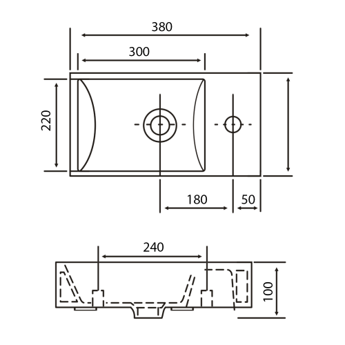 MARGITHA umywalka ceramiczna 38x22 cm prawa biały MGT3822 rysunek