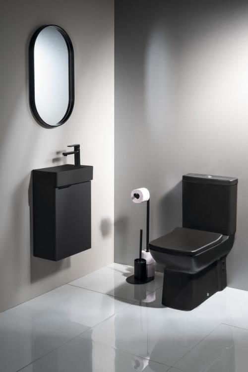 MARGITHA umywalka ceramiczna 38x22 cm prawa czarny mat  aranżacja