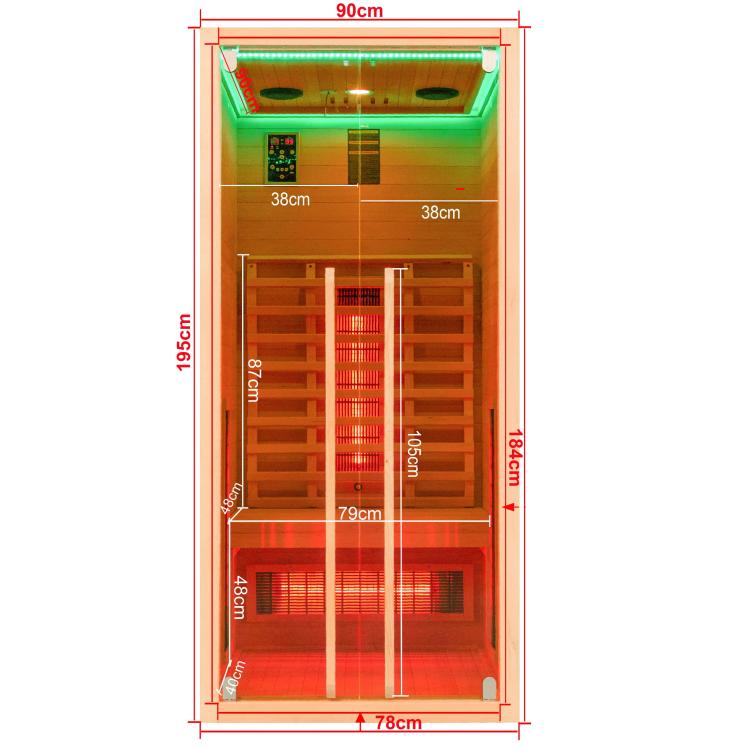 RUBY 1A Sauna na podczerwień 1 osobowa 90x100x195 cm J20090  wymiary