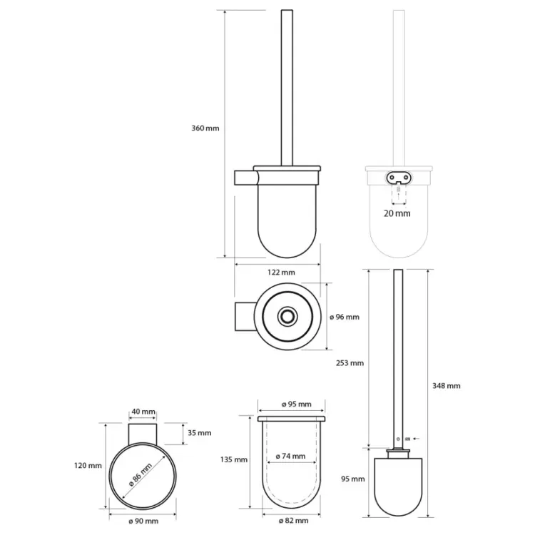 ORGANIC BLACK Szczotka WC wisząca (szczotka biała) 167113140 wymiary