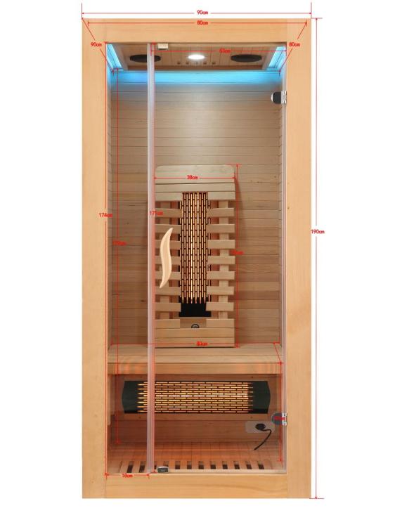 Malmo 1-osobowa Sauna na podczerwień 90 x 90 x 190 cm SB10090 wymiary