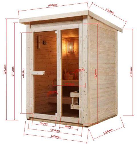 HELSINKI Sauna zewnętrzna ogrodowa 3-osobowa sucha Fińska świerk F30150 wymiary
