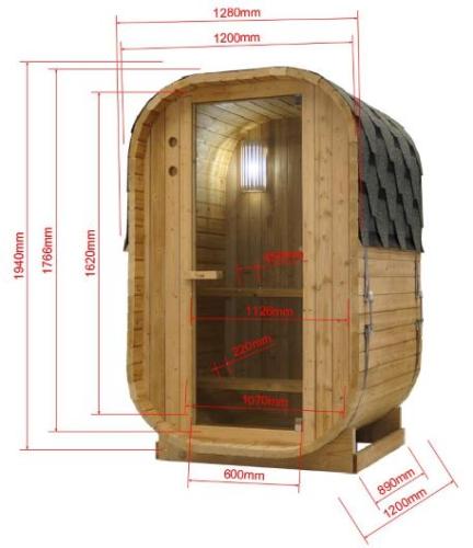 LINDHOLM Sauna zewnętrzna ogrodowa 1- 2 osobowa sucha Fińska w kształcie beczki świerk F60120  wymiary