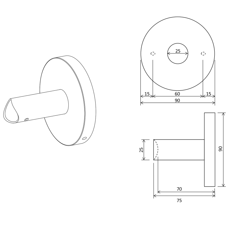 Adapter do bezpośredniego połączenia kabla, profile okrągłe, złoty mat ER150 rysunek techniczny