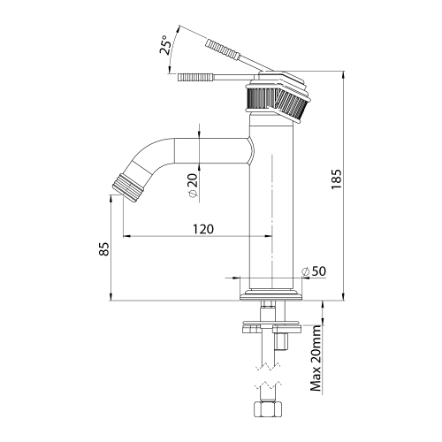 VERSI bateria umywalkowa, czarny mat RV002/15 rysunek techniczny