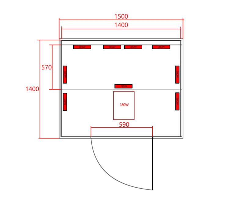 OSLO Sauna na podczerwień 2 osobowa 150x150x200 cm J40150 rysunek techniczny