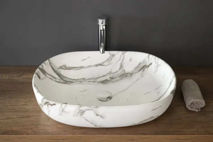 c CALEO umywalka ceramiczna nablatowa, 60x42x14 cm, bianco carrara CA590BC  wizualizacja