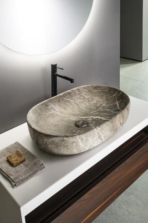 CALEO umywalka ceramiczna nablatowa, 60x42x14 cm, breccia marmor CA590BM wizualizacja