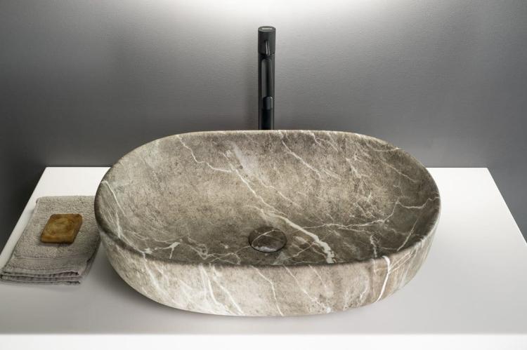 CALEO umywalka ceramiczna nablatowa, 60x42x14 cm, breccia marmor CA590BM aranżacja
