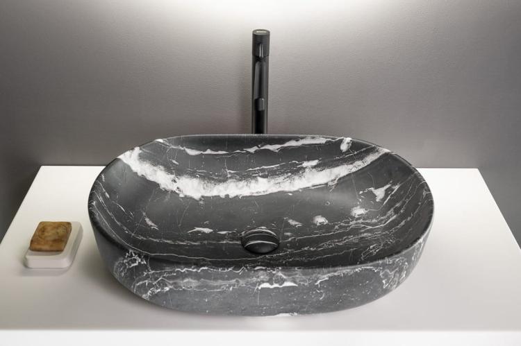 CALEO umywalka ceramiczna nablatowa, 60x42x14 cm, carnico marmor CA590CM wizualizacja