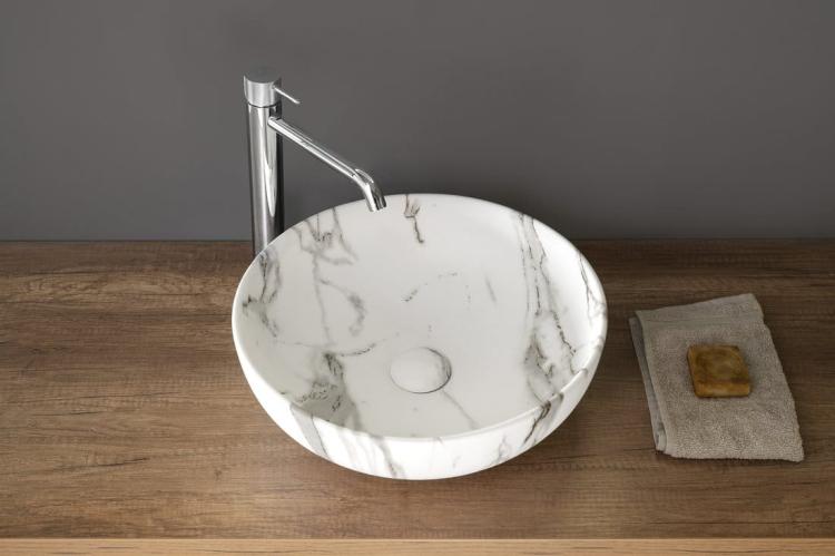 RONDANE umywalka ceramiczna nablatowa, bianco carrara, średnica 41x14 cm AR435BC wizualizacja
