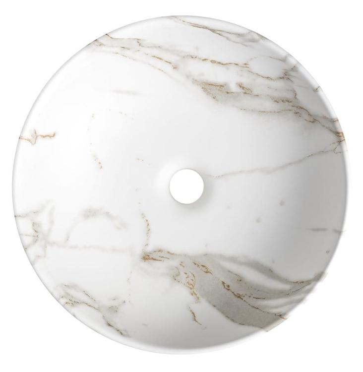 RONDANE umywalka ceramiczna nablatowa, bianco carrara, średnica 41x14 cm AR435BC z góry