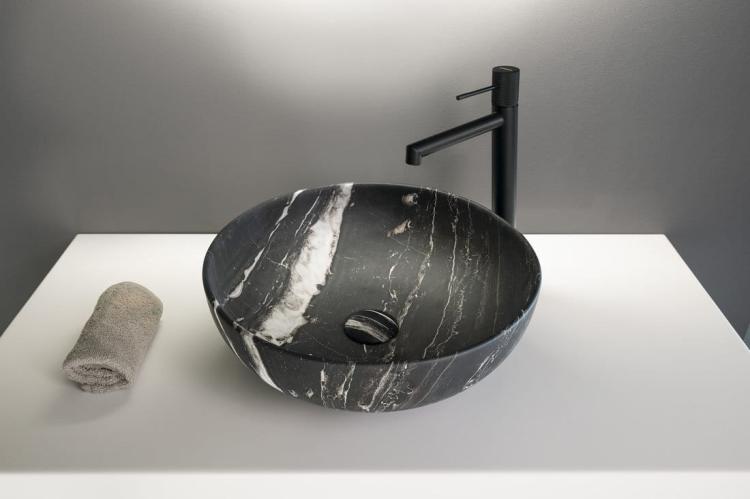 RONDANE umywalka ceramiczna nablatowa, carnico marmor, średnica 41x14 cm AR435CM na blacie