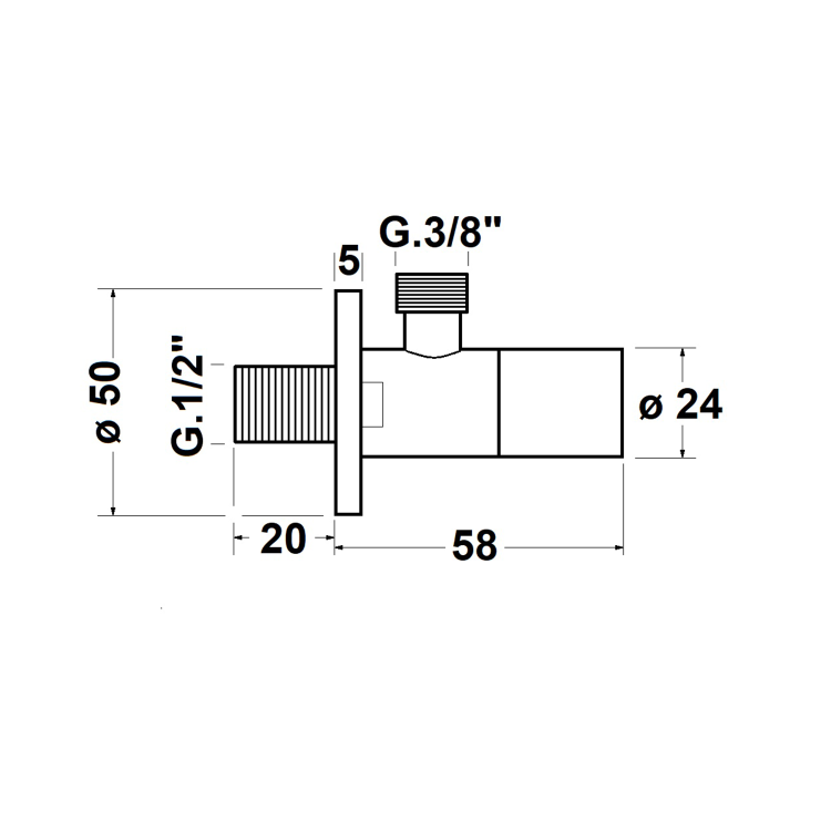 Zawór kątowy, 3/8" x 1/2", czarny mat SL015 rysunek techniczny