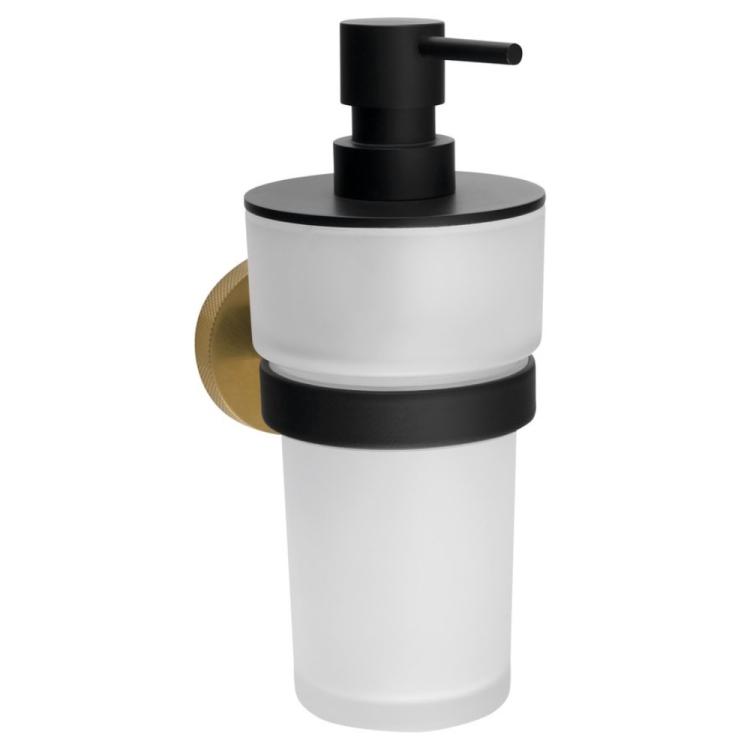 LARISSA dozownik mydła 250 ml, szkło mleczne, czarny/złoty mat WS019BG