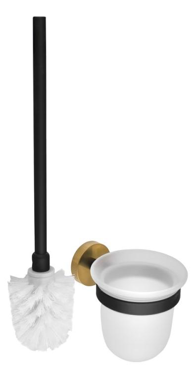 LARISSA szczotka do WC wisząca (szczotka biała), szkło mleczne, czarny/złoty mat WS008BG szczotka