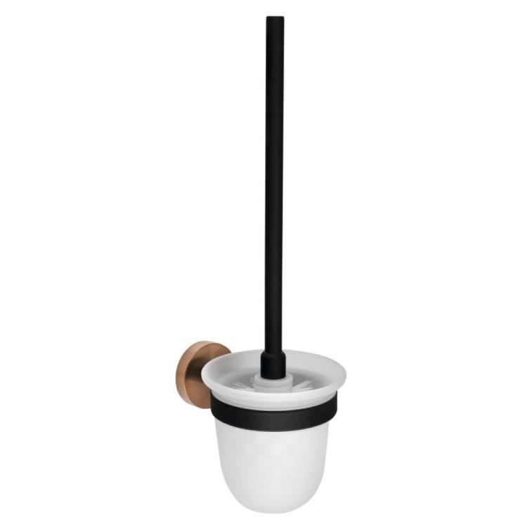 LARISSA szczotka do WC wisząca (szczotka biała), szkło mleczne, czarny/miedź mat WS008BC