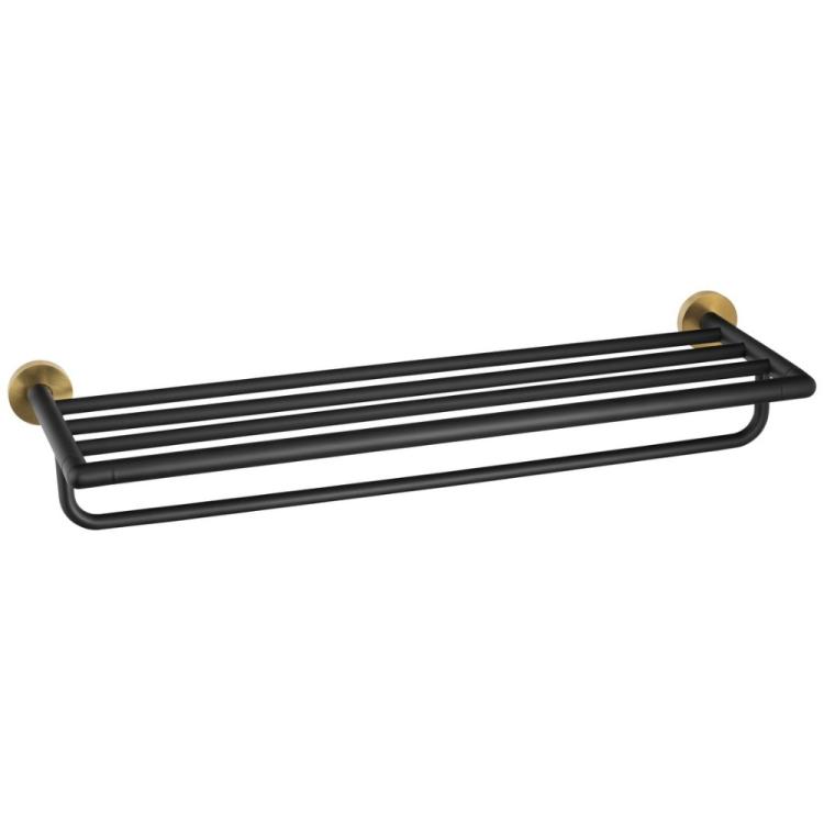 LARISSA półka na ręczniki 60 cm z relingiem, czarny/złoty mat WS029BG