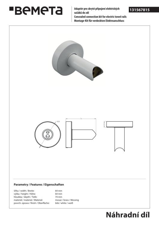 Adapter do bezpośredniego połączenia kabla, biały 131567815 rysunek techniczny