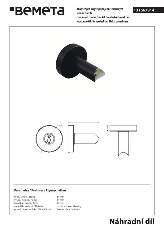 Adapter do bezpośredniego połączenia kabla, czarny 131567814 rysunek techniczny