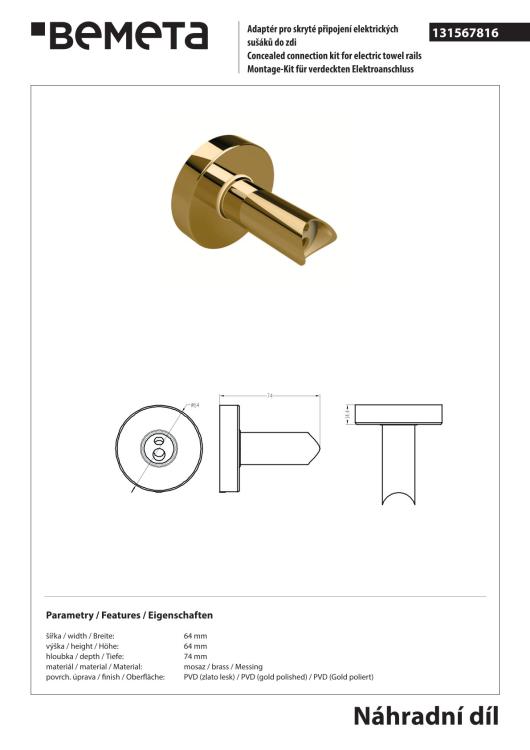 Adapter do bezpośredniego połączenia kabla, złoty 131567816 rysunek techniczny