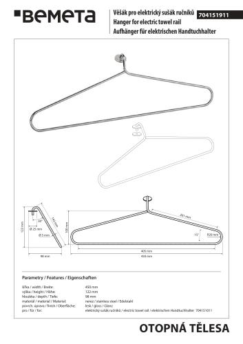 Wieszak na ręcznik 450x1000 mm, stal nierdzewna polerowana 704151911 rysunek techniczny