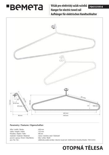 Wieszak na ręcznik 450x1000 mm, biały 704151914 rysunek techniczny