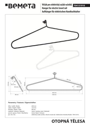 Wieszak na ręcznik 450x1000 mm, czarny 704151910 rysunek techniczny
