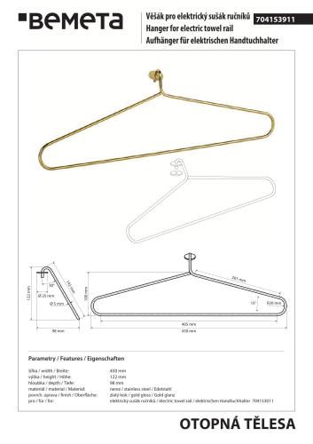 Wieszak na ręcznik 450x1000 mm, złoty 704153911 rysunek techniczny