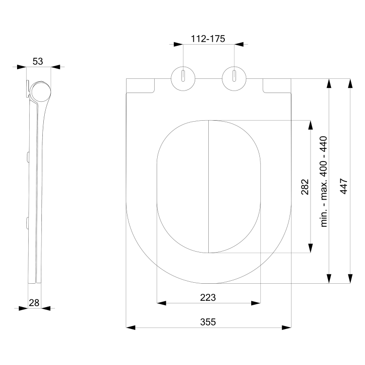 BRILLA deska WC slim Soft Close, zielony mat 100787-128 rysunek techniczny
