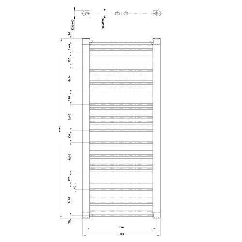 DIRECT Grzejnik łazienkowy 750x1680 mm, 1269 W, biały ILR67T RYSUNEK