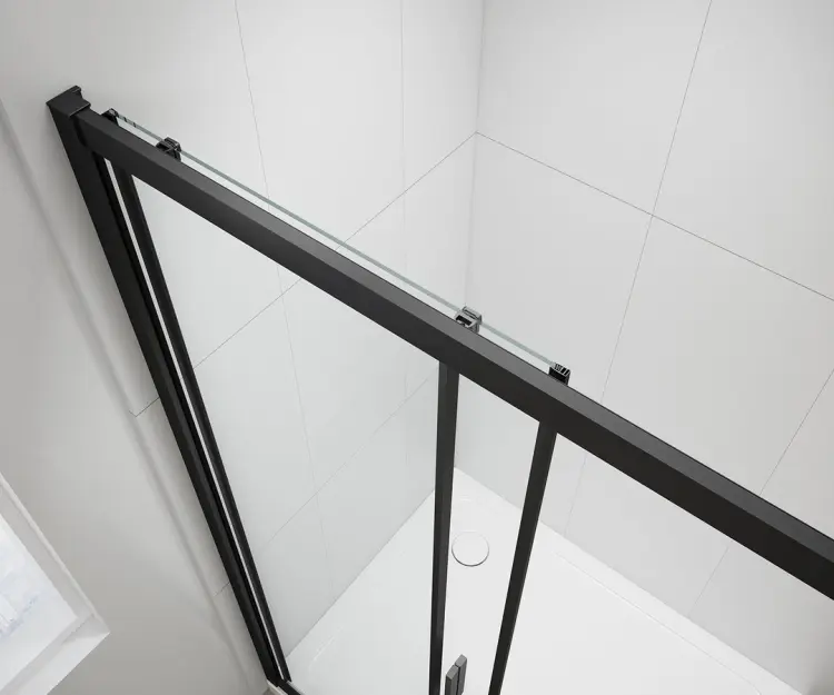 EASY BLACK drzwi prysznicowe do wnęki przesuwne 140x190 cm, szkło czyste EL1415B z góry