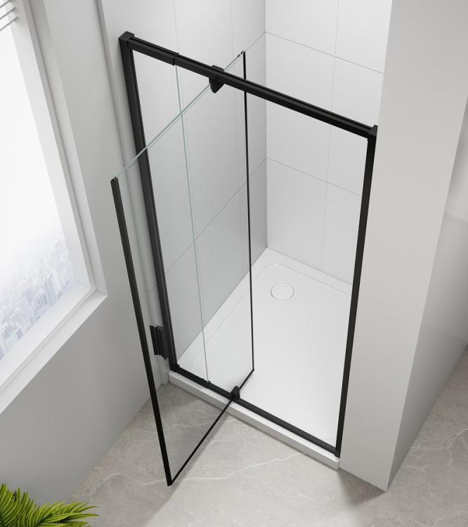 EASY BLACK drzwi prysznicowe do wnęki obrotowe 880-1020 mm szkło czyste EL1715B otwarte