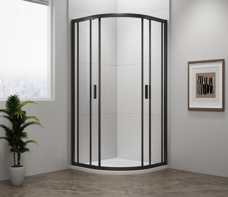 EASY BLACK kabina prysznicowa narożna półokrągła 900x900 mm EL2615B drzwi otwarte