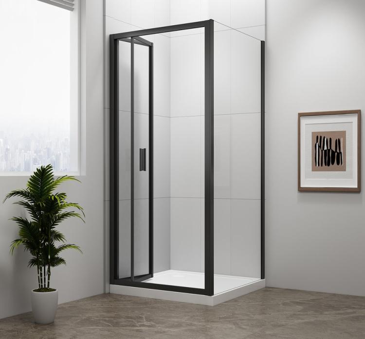 EASY BLACK kabina prysznicowa 800x900 mm, drzwi składane, L/R, szkło czyste EL1980B-02 drzwi otwarte