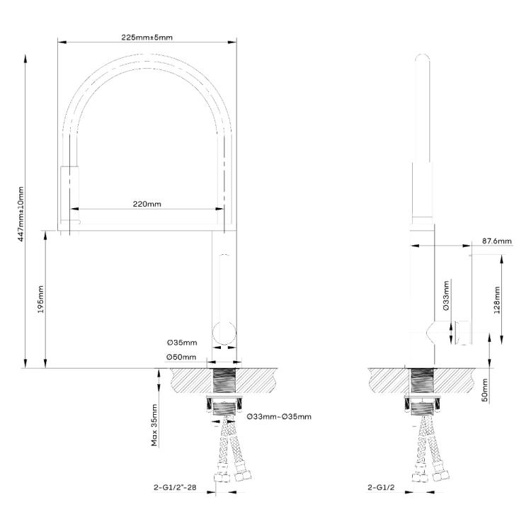 NIMOA bateria kuchenna z prysznicem, chrom-gun metal MA640GM wymiarowanie.png