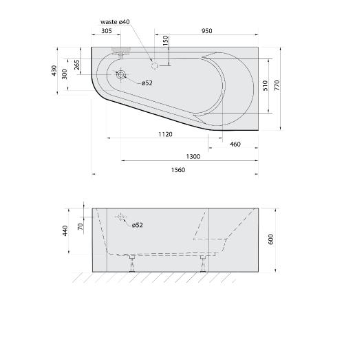 PROJEKTA R MONOLITH wanna wolnostojąca narożna 156x77x60 cm, biały 21111M.png