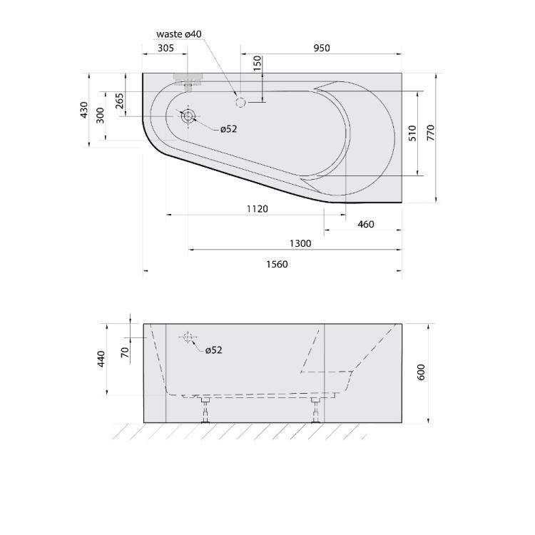 PROJEKTA R MONOLITH wanna wolnostojąca narożna 156x77x60 cm, biały 21111M.png