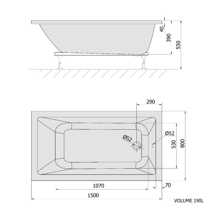 NOEMI Wanna akrylowa prostokątna 150x80x39 cm ciemnoszary 71727.30 rysunek