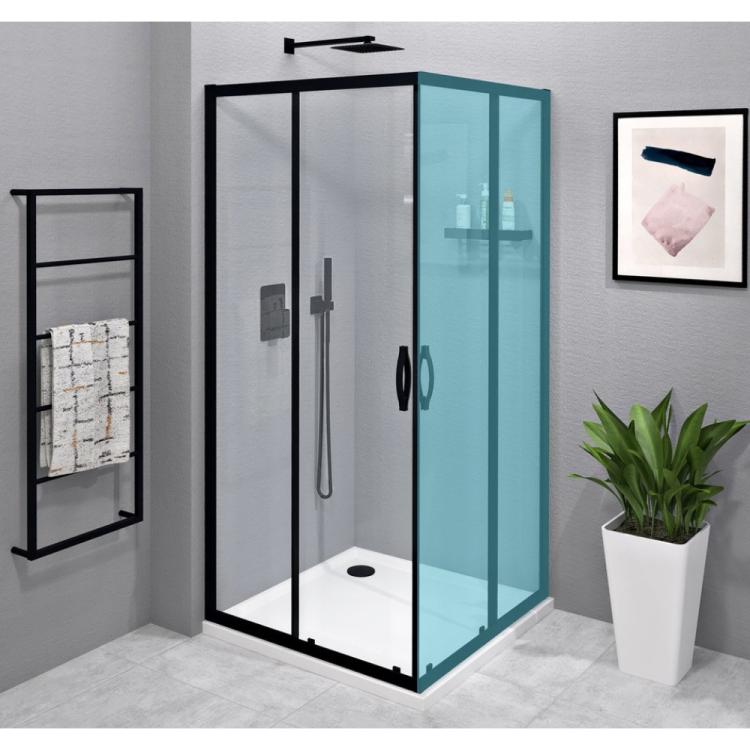 SIGMA SIMPLY BLACK drzwi prysznicowe przesuwne, wejście z rogu 80 cm, szkło czyste GS2180B