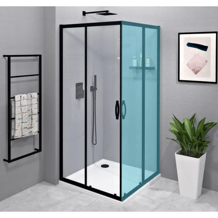 SIGMA SIMPLY BLACK drzwi prysznicowe przesuwne, wejście z rogu 110 cm, szkło czyste GS2111B