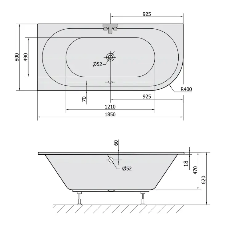 VIVA L SLIM wanna asymetryczna 185x80x47cm, biała (lewa) 72099S
