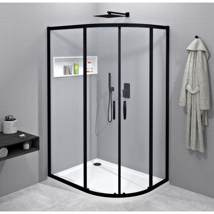 SIGMA SIMPLY BLACK kabina prysznicowa półokrągła 1200x900 mm, R550, szkło czyste GS1290B