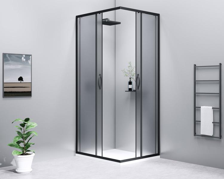 SIGMA SIMPLY BLACK kabina prysznicowa kwadratowa 800x800 mm, wejście z rogu, szkło brick GS2480B-01 drzwi otwarte