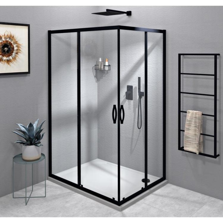 SIGMA SIMPLY BLACK kabina prysznicowa prostokątna 1100x800 mm, instalacja L/R wejście z rogu, szkło czyste GS2111B-04